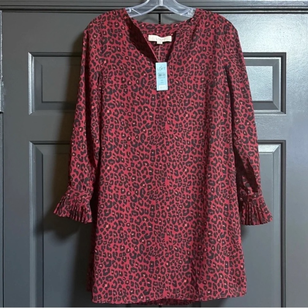 LOFT Burgundy Leopard Print Blazer Dress Jacket